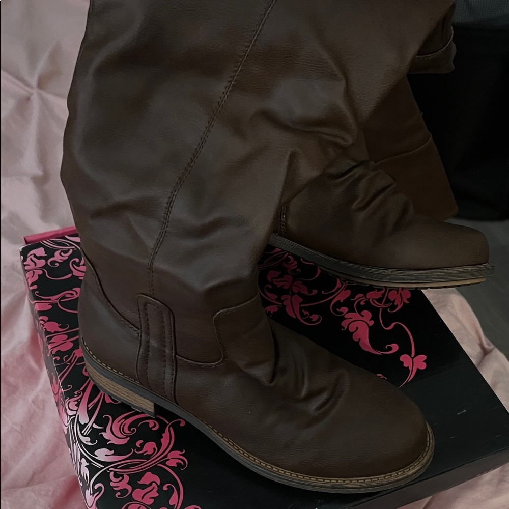 Qupid Over-the-Knee Riding Boots - Dark Brown - Picture 5 of 5